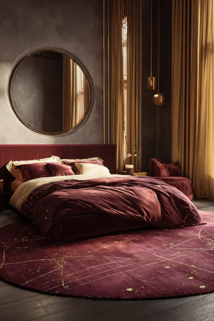 9. Add Burgundy Area Rug With Tiny Gold Threads