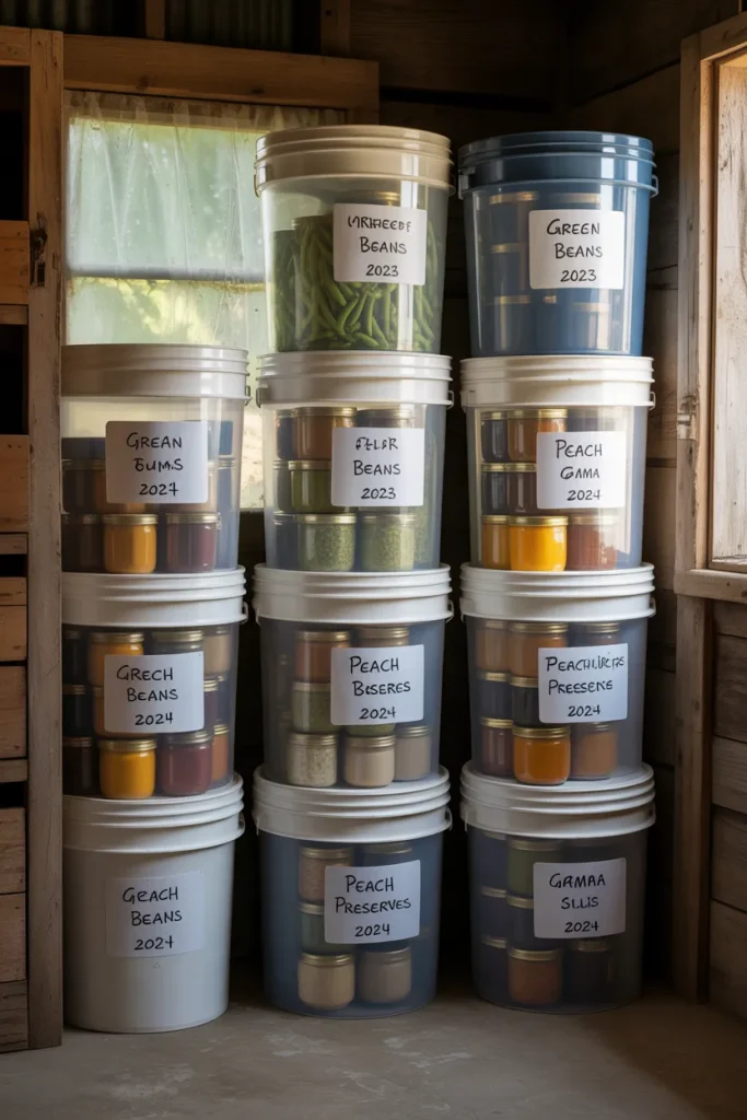 10. Stack Jars in Five Gallon Buckets