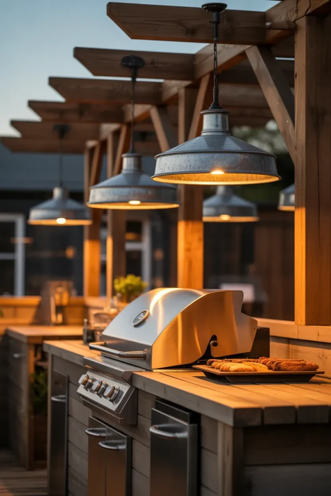 11. Barn Pendant Lights Over Outdoor Countertops