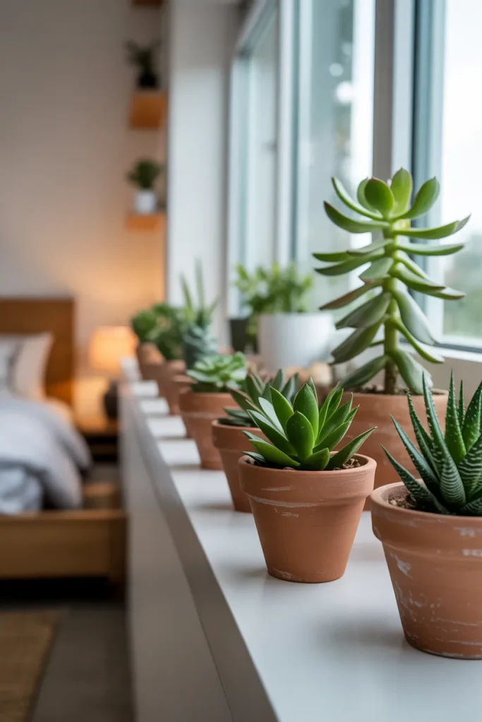 12. Brown Clay Pots with Green Succulents