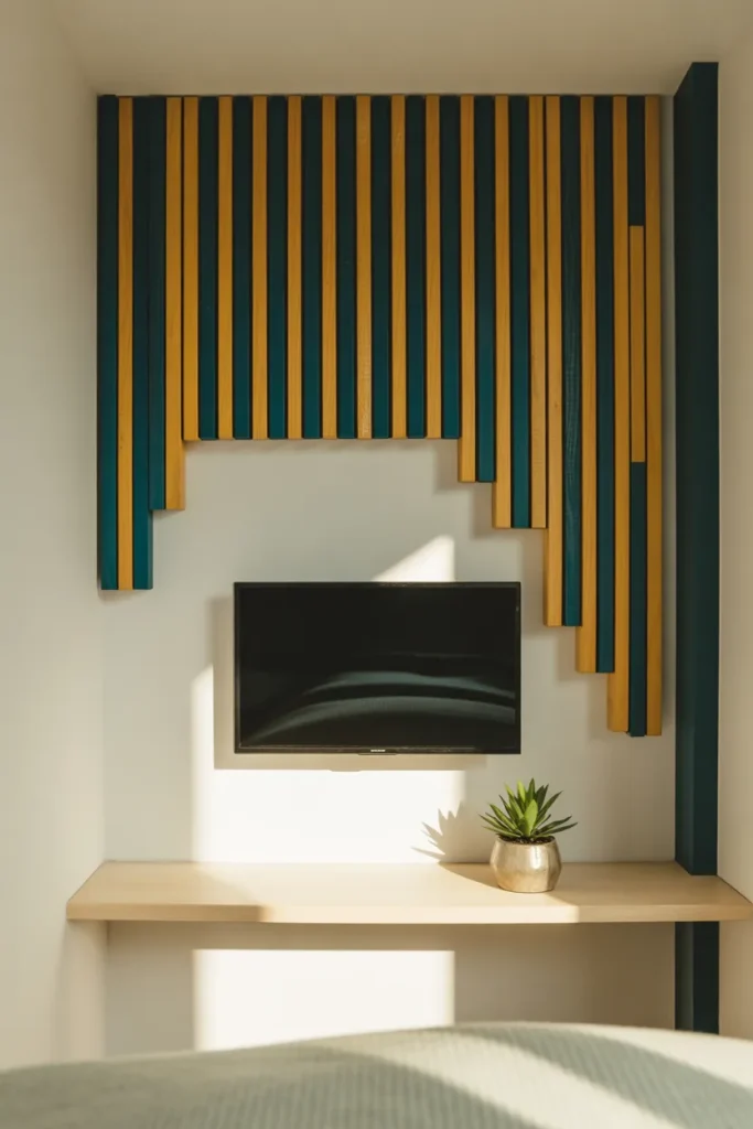 12. Short Slats Behind a Small TV