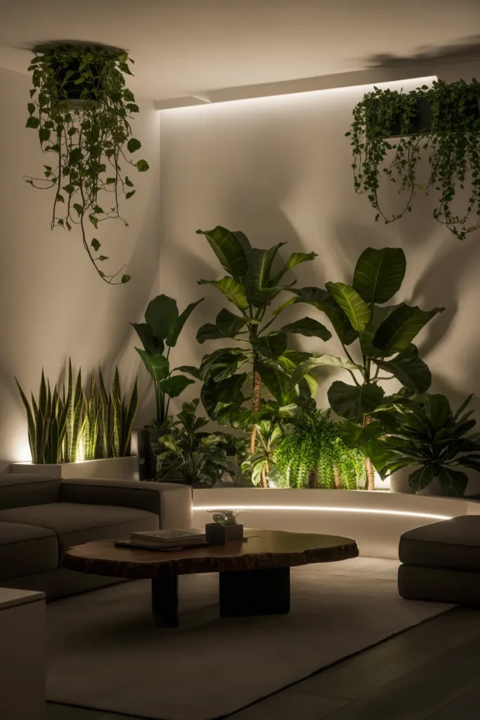 13. Highlight your houseplants at night