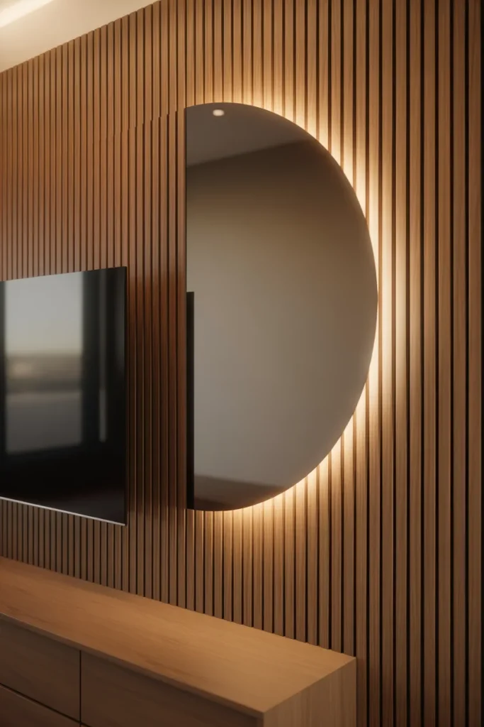 13. Slats With a Round Mirror Cutout