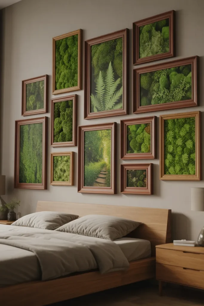 14. Brown Picture Frames with Green Nature Art