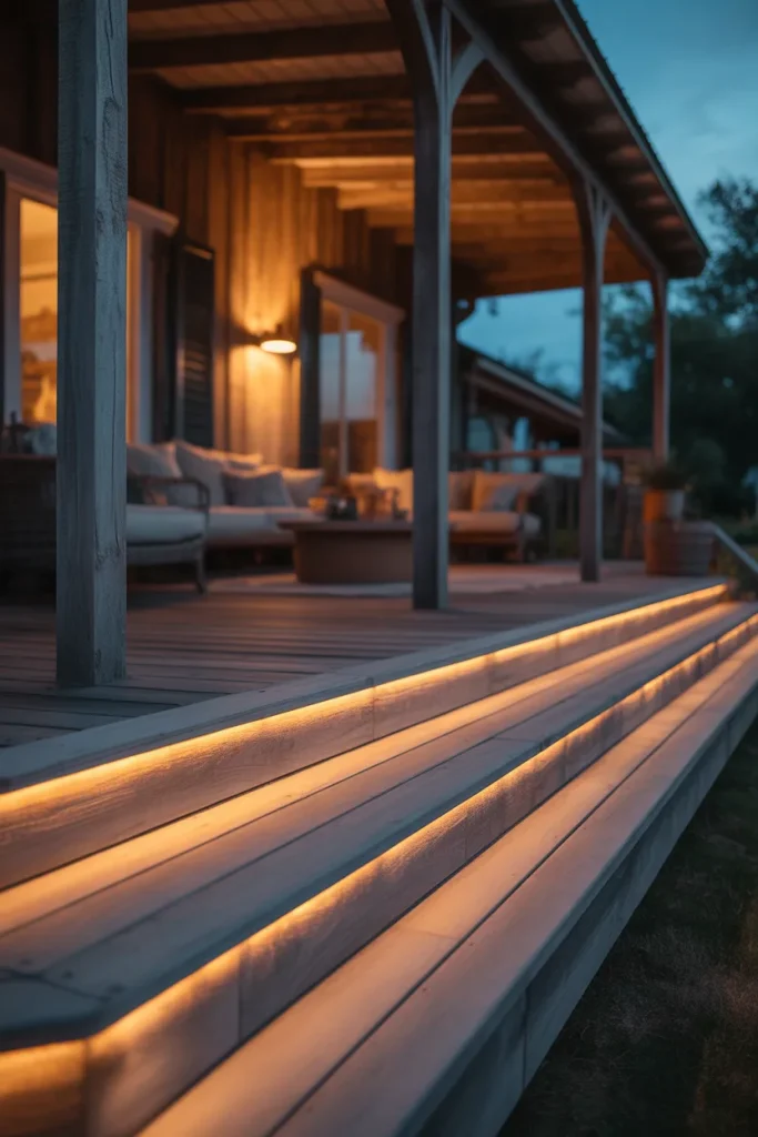 14. Under-Railing Tape Lights for Nighttime Deck Safety