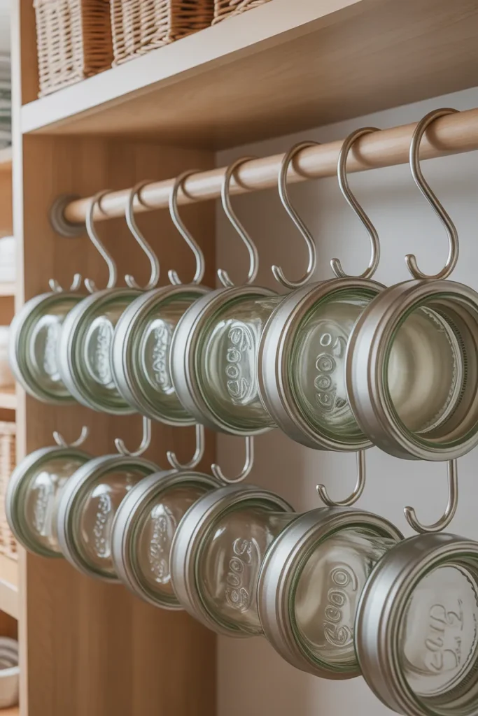 15. Hang Jars from a Closet Rod