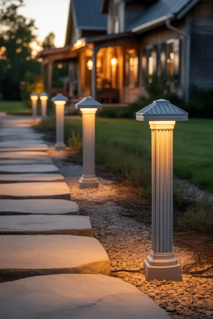 17. Bollard Lights Lining the Walkway From Driveway to Door