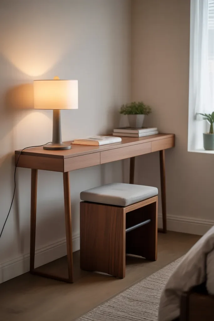 3. Bring in a Slim Console Table with a Stool