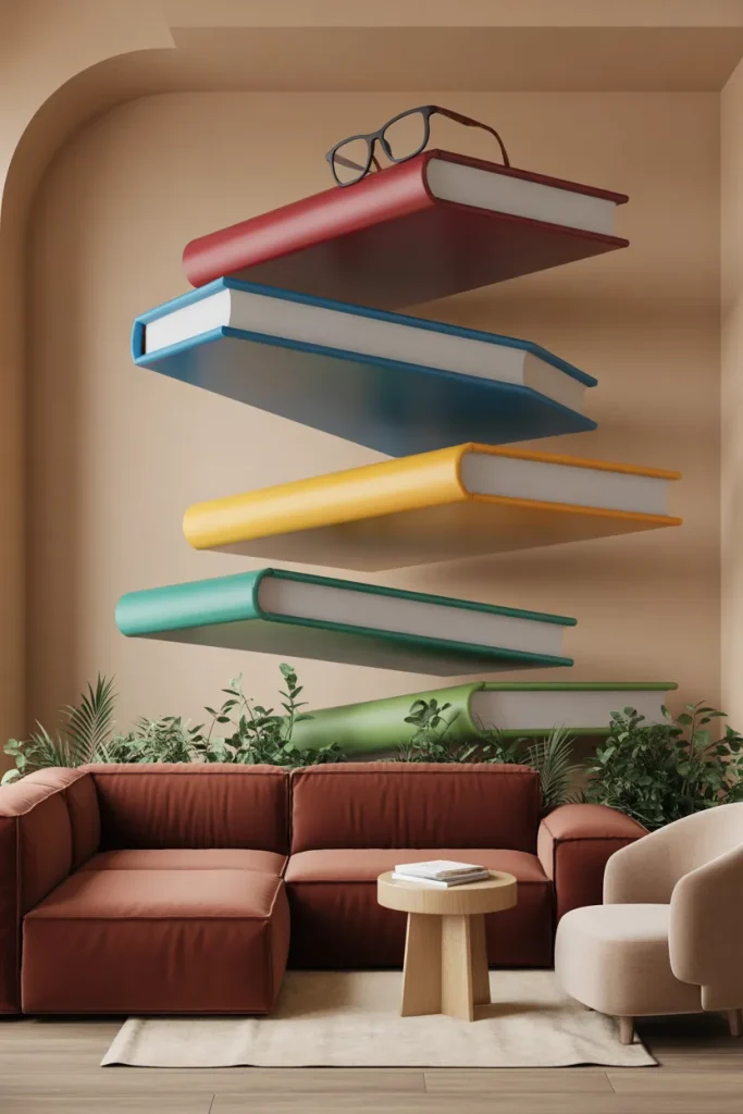 3. Floating Bookshelves That Are Actually Decals