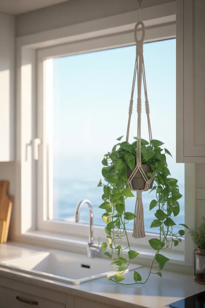 3. Hang a Single Macrame Plant Holder Inside