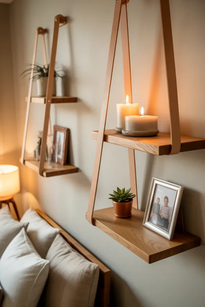 3. Leather Strap Swing Shelves