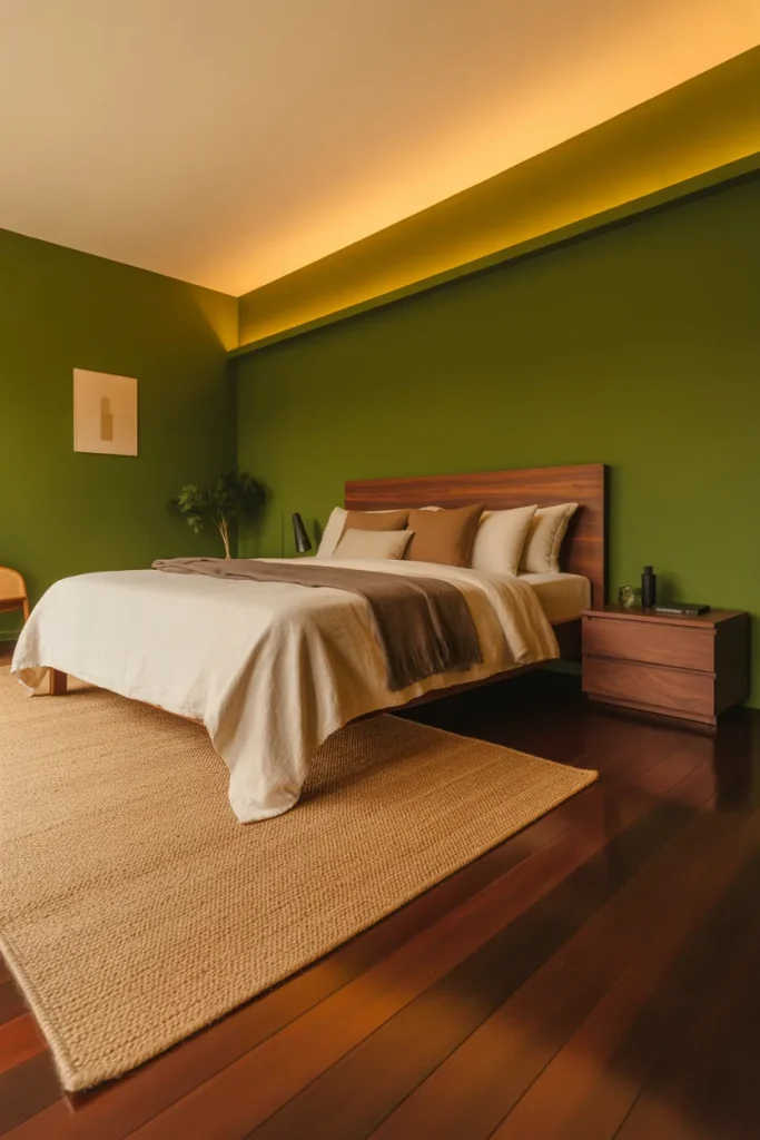 3. Olive Green Paint + Dark Brown Floor