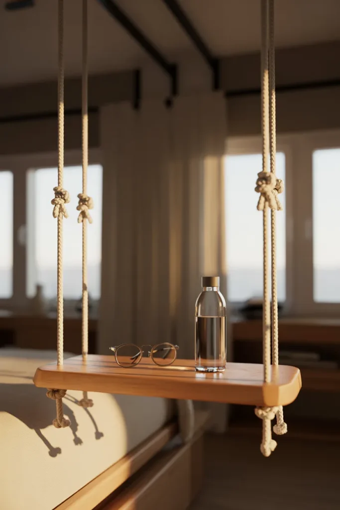 6. Rope and Plank Hanging Shelf