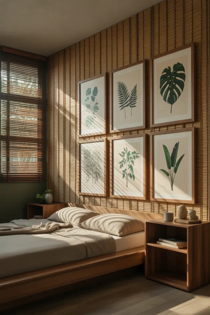 8. Brown Bamboo Shades + Green Leafy Prints