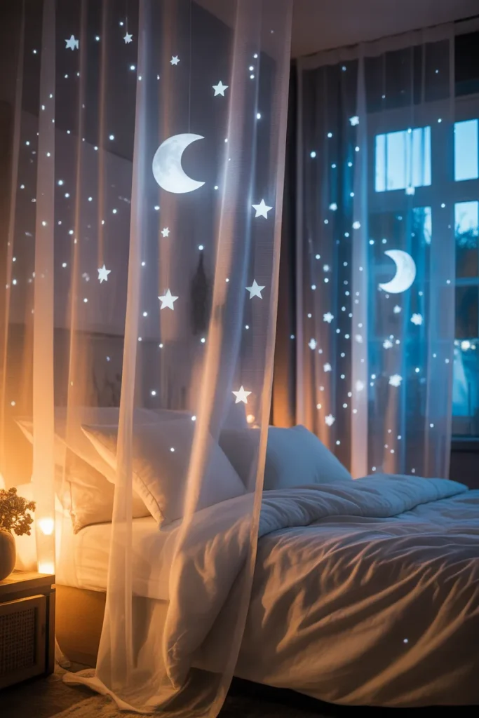 8. Use Sheer Curtains With Moon and Star Cutouts