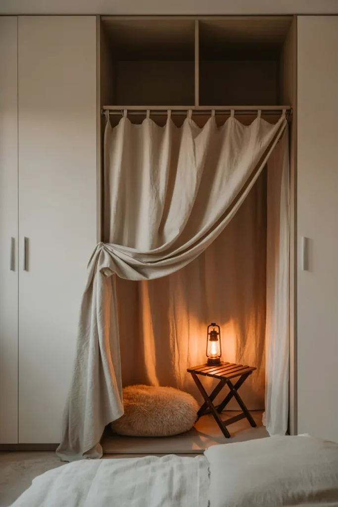 9. Hang a Curtain to Hide a Tiny Nook