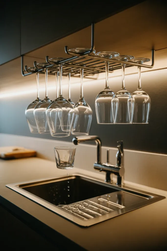 Idea 10 – Hang a Drying Rack for Glassware Above the Sink