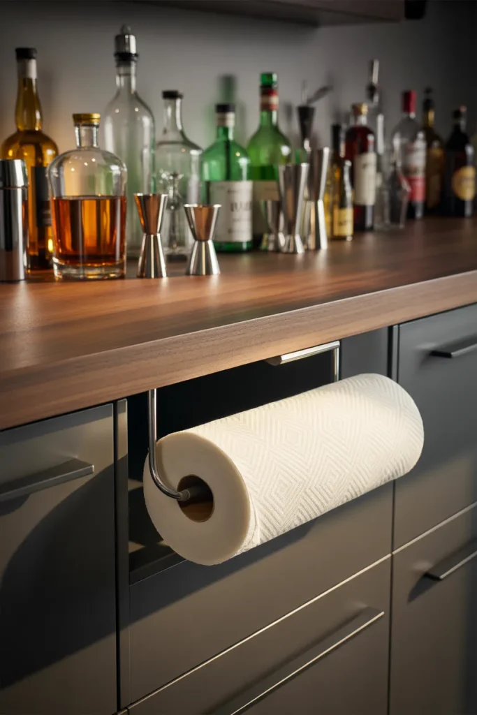 Idea 15 – Mount a Paper Towel Holder Under the Shelf