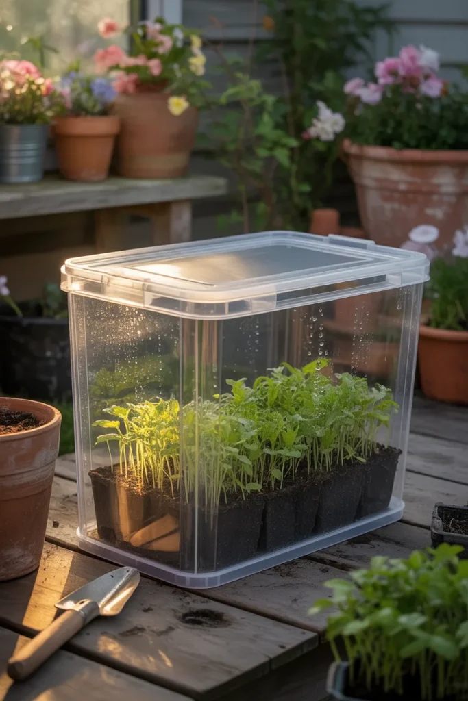 Idea 8 – Plastic Storage Bin Greenhouse