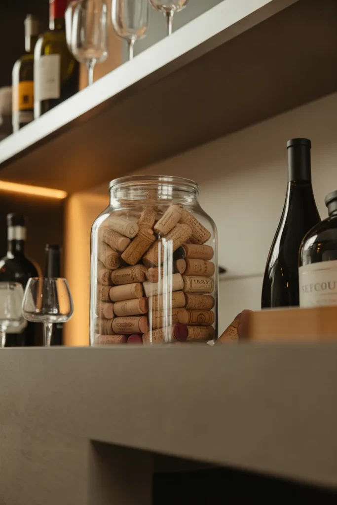 Idea 8 – Stack Wine Corks Inside a Glass Jar as a Wall Feature