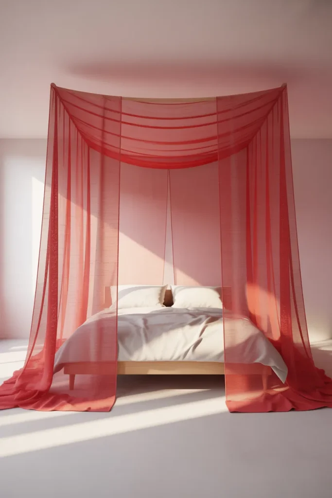 14. White Bed, Red Canopy