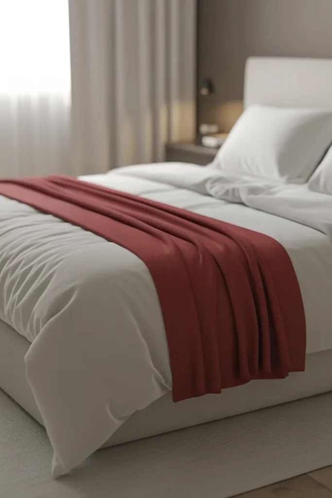 3. Red Throw Blanket Draped at the Foot