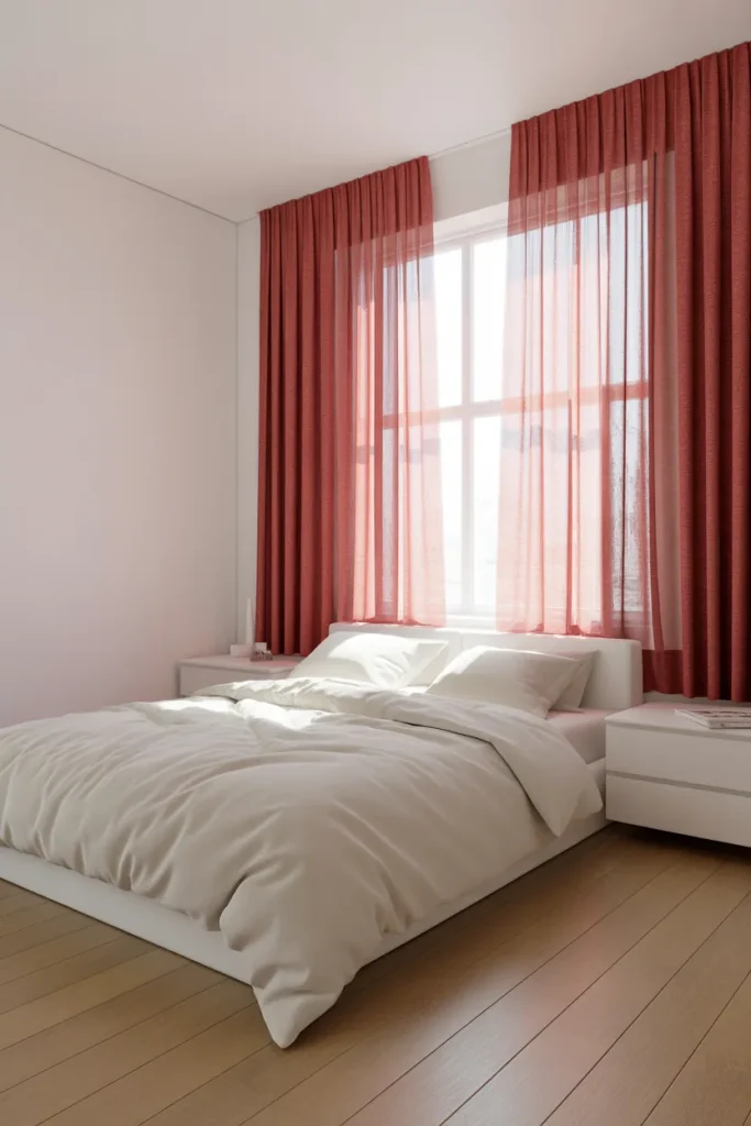 4. Red Curtains on White Walls