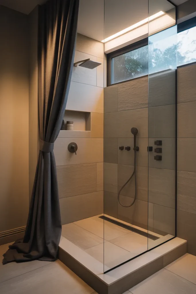 5. Swap the old shower curtain for a dark, tough fabric