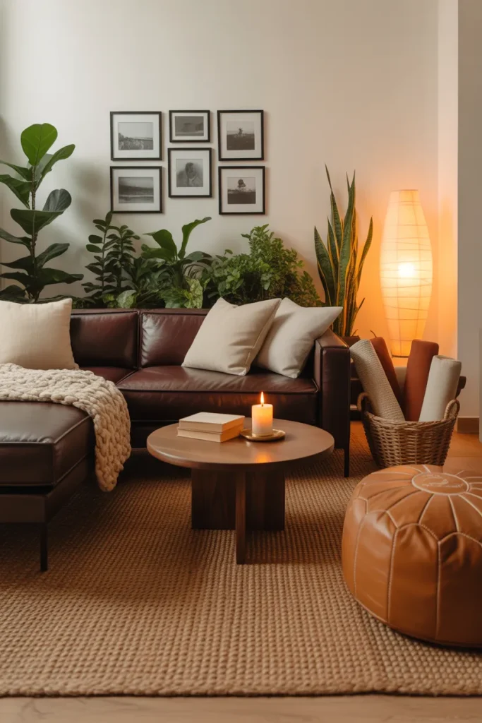 9. A leather pouf instead of a footstool