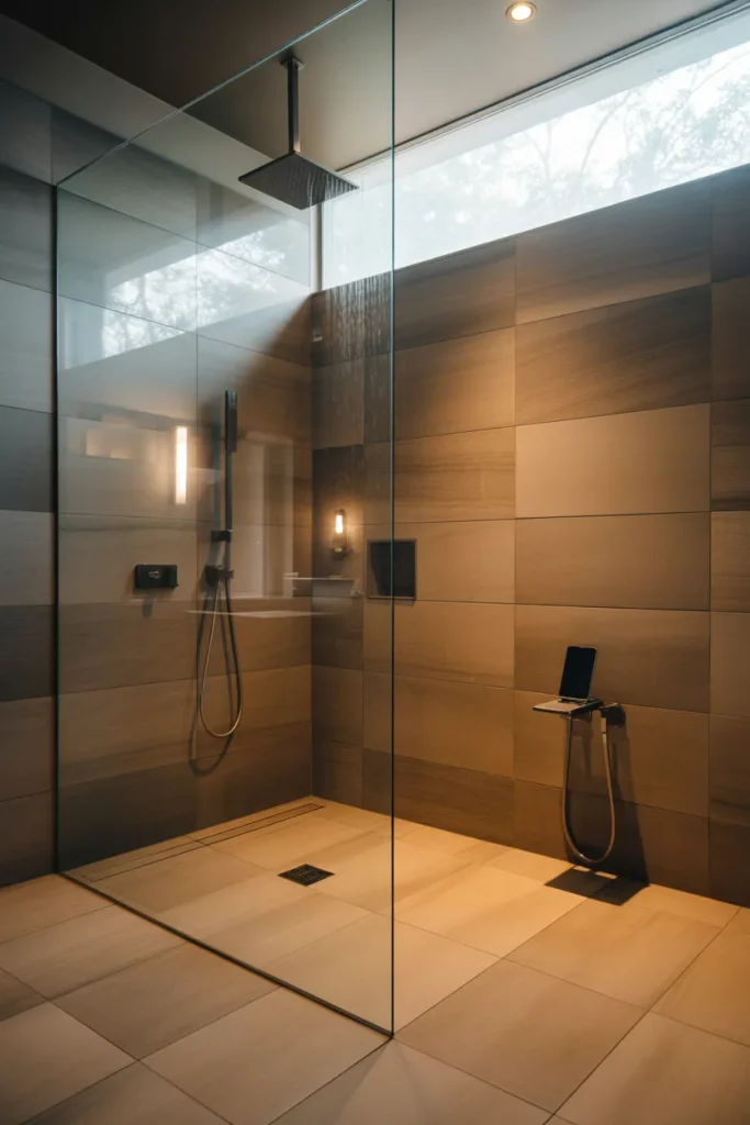 9. Stick a phone holder on the tile near the sink