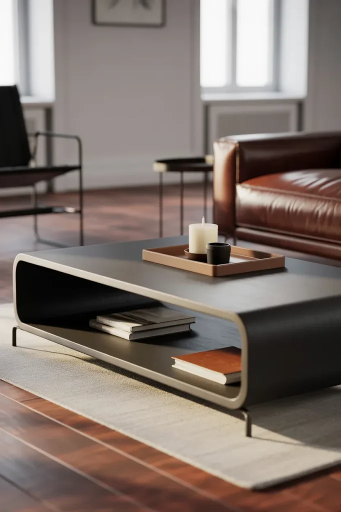 Idea 10 Black Coffee Table with Brown Tray