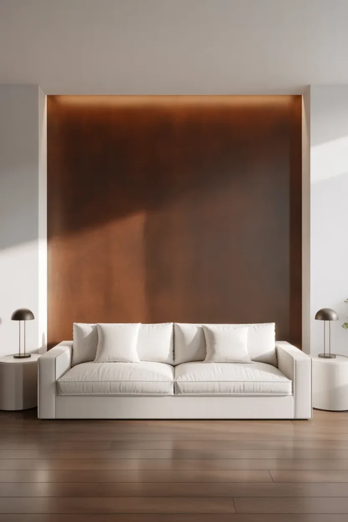 Idea 11 Brown Accent Wall Behind White Sofa