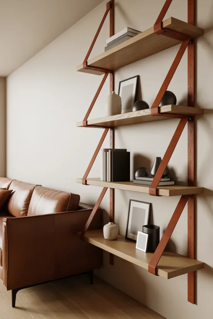 Idea 13 Brown Leather Strap Shelves