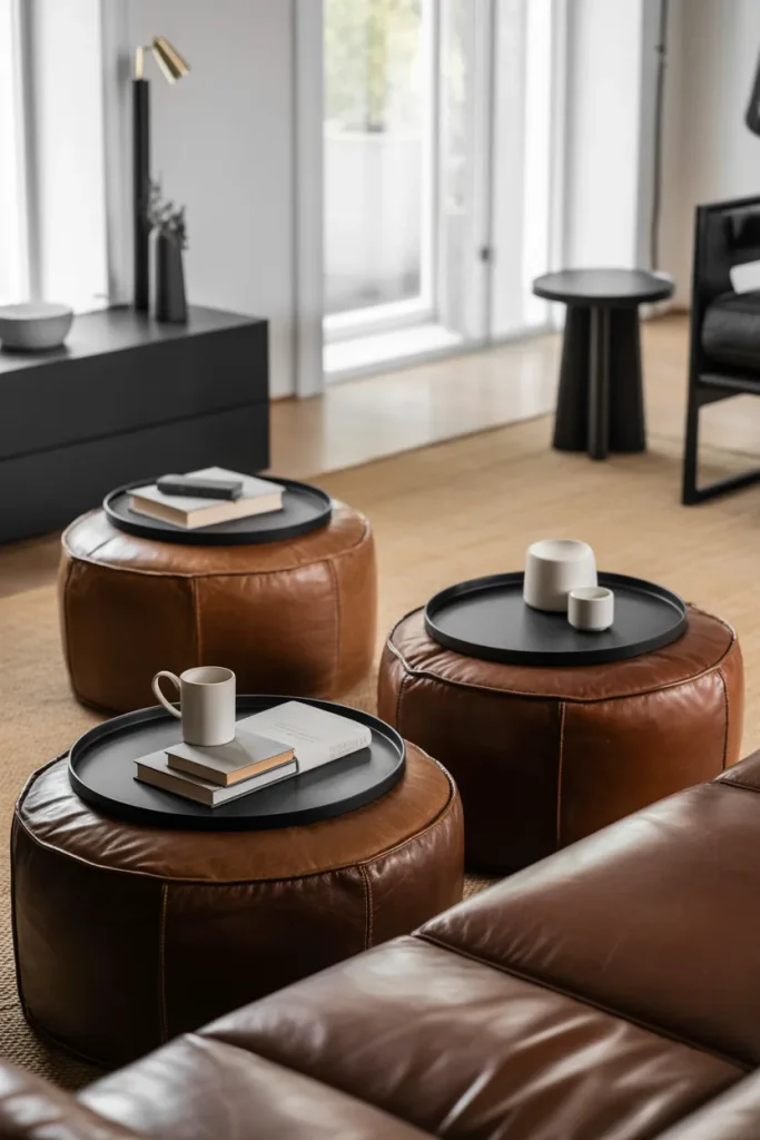 Idea 7 Brown Leather Pouf Instead of Ottoman